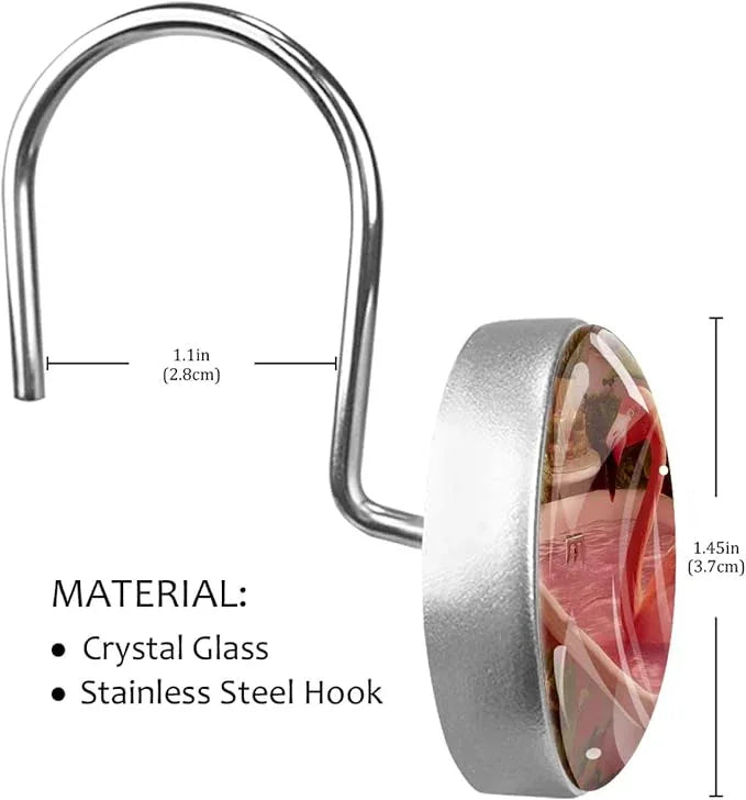 Pink Bathing Flamingo Shower Curtain Hooks, 12Pcs Decorative Rust Resistant Shower Rings for Shower Curtain Rods, Stainless Steel Round Curtain Hooks for Bathroom, Bedroom - ModernBath