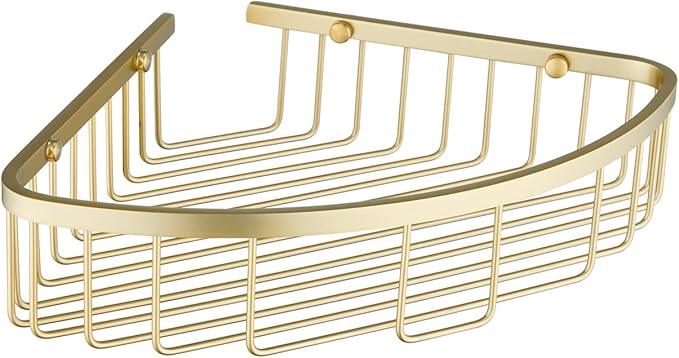 Bathroom Shower Caddy Corner Shelf Basket, Corner-Hollow Design, Ultra Sturdy Rust-Proof Stainless Steel Shelf Organizer Shampoo Holder, Wall Mounted Storage Rack for Bathroom, Brushed Gold - ModernBath
