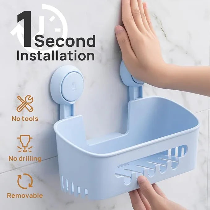 LEVERLOC Shower Caddy Suction Cup 2 Pack, Shower Organizer Removable Bathroom Shelf, Storage Suction Powerful Max Hold 22lbs Bathroom Caddy Waterproof Holder, Blue - ModernBath