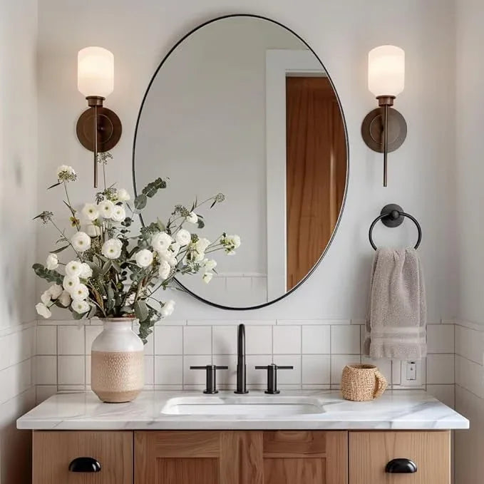 ANDY STAR Black Oval Mirror, 24x32'' Matte Black Metal Framed Oval Wall Mirror, Modern Black Vanity Mirror in Stainless Steel Frame, Wall Mount Horizontal or Vertical - ModernBath