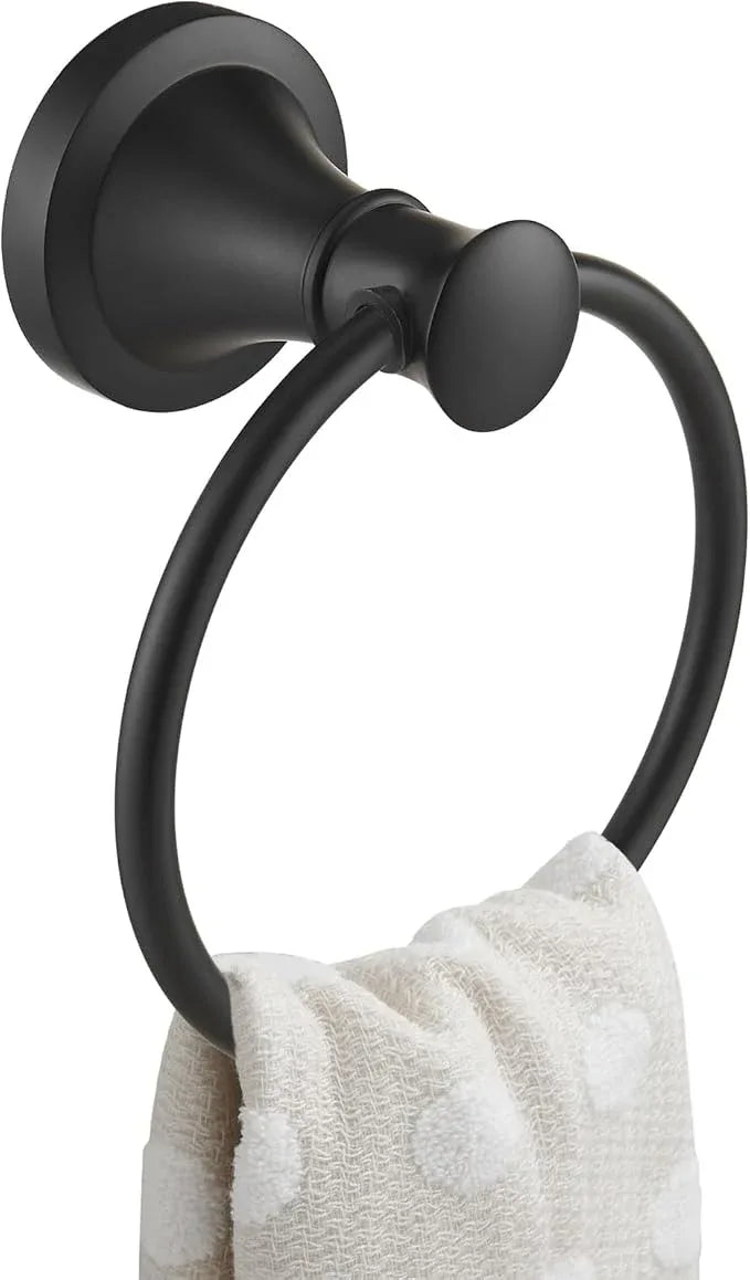 BESy Matte Black Bathroom Hand Towel Ring Towel Holder, Rustproof Wall Mounted Bathroom Hardware Accessory SUS 304 Stainless Steel Towel Rack - ModernBath