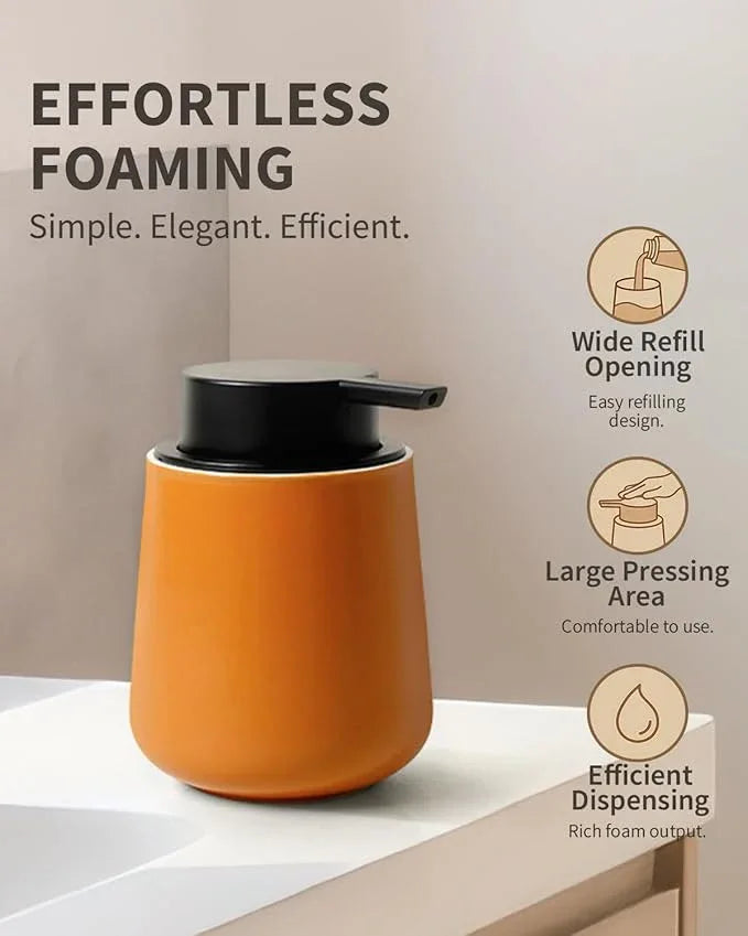 BosilunLife Bathroom Accessories Set 3 pcs - Bathroom Ceramic Foaming Soap Dispenser Set Farmhouse Bathroom Decor, Foam Soap Dispenser and Toothbrush Holder with Tray, Orange - ModernBath