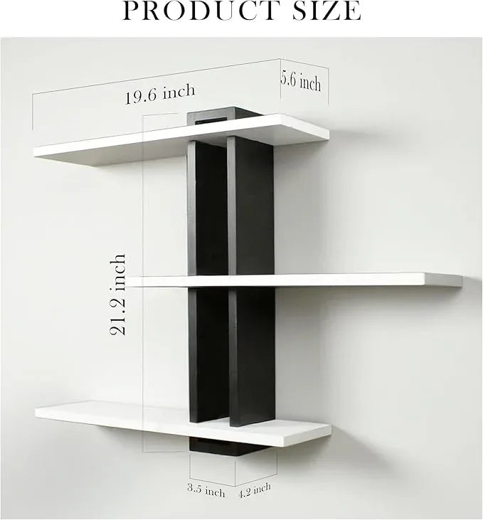 Floating Shelves for Wall 3 Tier White Bathroom Shelf Wall Mounted Black Modern Pine Wooden Shelves Rack for Livingroom Bedroom Kitchen Book Plants Organizers and Storage Decor - ModernBath