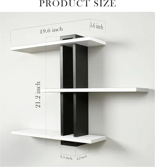Floating Shelves for Wall 3 Tier White Bathroom Shelf Wall Mounted Black Modern Pine Wooden Shelves Rack for Livingroom Bedroom Kitchen Book Plants Organizers and Storage Decor - ModernBath