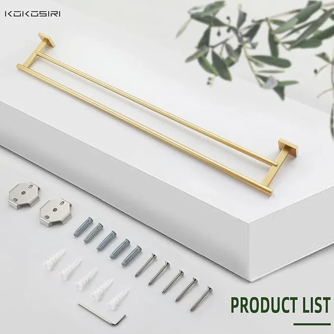 KOKOSIRI Bathroom Towel Bar 36'' Towel Holder with Two Rails Wall Mount Towel Shelves 36 Inch Brushed Gold Stainless Steel B5005BG-L36 - ModernBath