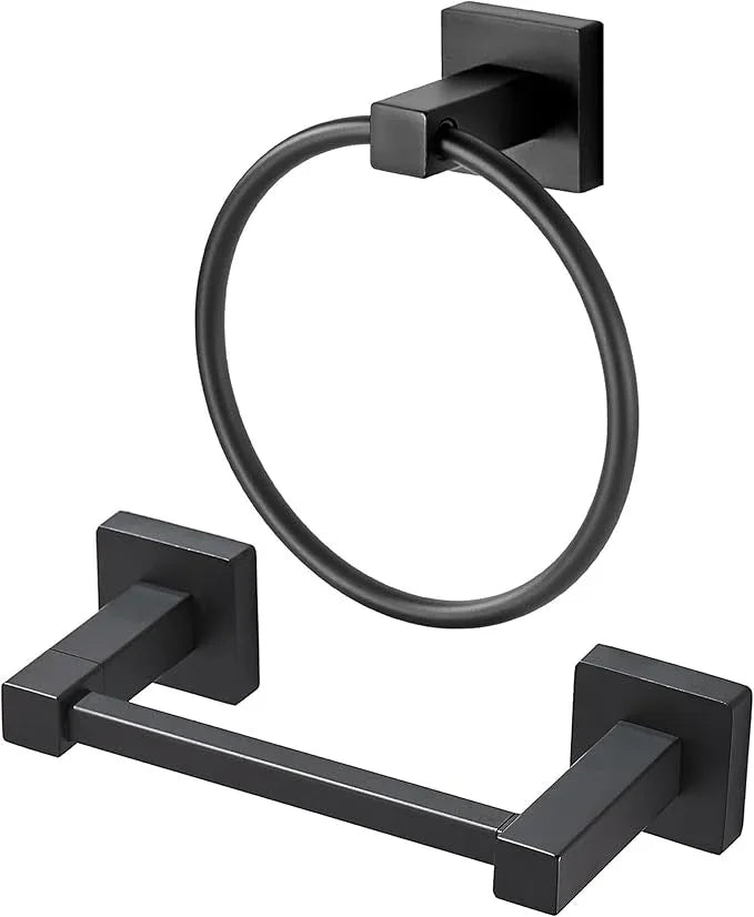 BigBig Home Black Toilet Paper Holder Towel Ring, Matte Black Toilet Roll Holder Hand Towel Holder, Modern Towel Holder for Bathroom Wall Mounted Double Post Toilet Tissue Holder 2 Pieces Set - ModernBath