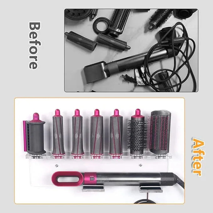Affogato Wall Mount Holder Compatible with Dyson Airwrap Styler Accessories Acrylic Storage Holder Compatible with Dyson Airwrap Attachments Organizer Rack for Wand Barrels Brushes, Transparent Clear - ModernBath