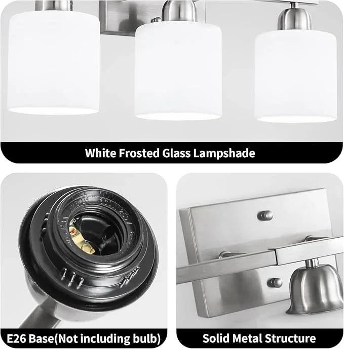 Brushed Nickel Vanity Light for Large Mirror, 6 Light Bathroom Lighting Fixtures Over Mirror with Milky White Frosted Glass Shades, 38 inch Bathroom Light for Mirrors, E26 Socket - ModernBath