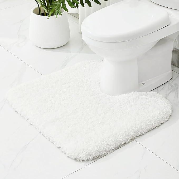 Ruggnovea Toilet Rugs U-Shaped Mat 24x22, Contour Bathroom Mat - Ultra Soft & Absorbent Microfiber, Quick-Dry, Machine Washable with High Density Foam Latex Non Slip Backing, White - ModernBath