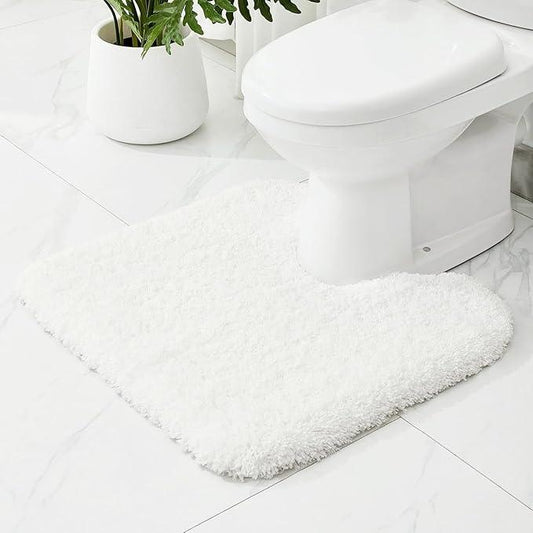 Ruggnovea Toilet Rugs U-Shaped Mat 24x22, Contour Bathroom Mat - Ultra Soft & Absorbent Microfiber, Quick-Dry, Machine Washable with High Density Foam Latex Non Slip Backing, White - ModernBath