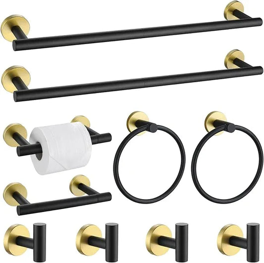 Black and Gold Towel Bar Bathroom Hardware Accessories Set, 10 Pieces Upgraded Round Toilet Paper Holder Towel Rack for Bathroom Wall Mounted, 23.6 Inch Stainless Steel Towel Rods for Bathroom - ModernBath