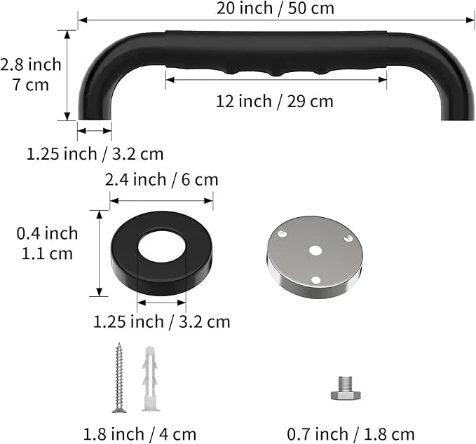 20 Inch Shower Grab Bar w/Anti Slip Rubber Grip, Munzong Black Stainless Steel Bathroom Grab Bar, Bathroom Balance Bar,Safety Handrail Support,Handicap Injury Elderly Senior Assist Bath Handle - ModernBath