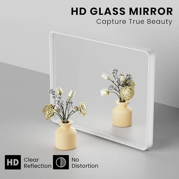JISOSO White Bathroom Mirror 36x36 Inch, White Metal Framed Bathroom Mirror for Wall, Rounded Rectangle Matte Bathroom Vanity Mirror, Tempered Glass, Anti-Rust, Horizontal/Vertical - ModernBath