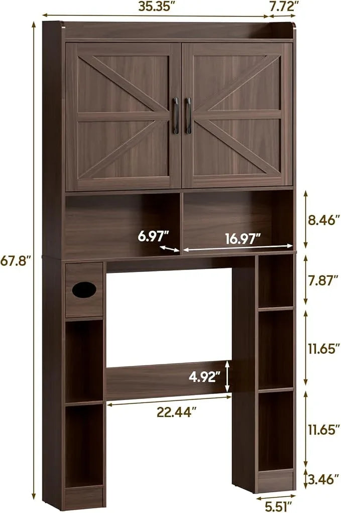 Over The Toilet Storage Cabinet, Farmhouse Toilet Cabinet Rack with Barn Doors, Space Saving Bathroom Organizer with Shelves, Toilet Paper Holder and Towel Rack for Bathroom,Restroom,Laundry,Espresso - ModernBath