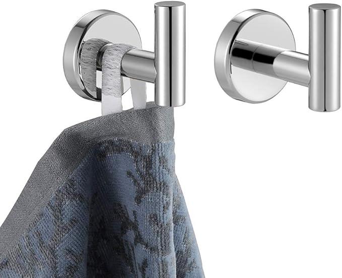 JQK Chrome Bathroom Towel Hook, 304 Stainless Steel Coat Robe Clothes Hook for Bathroom Kitchen Garage Wall Mounted (Pack of 2), TH100-CH-P2 - ModernBath