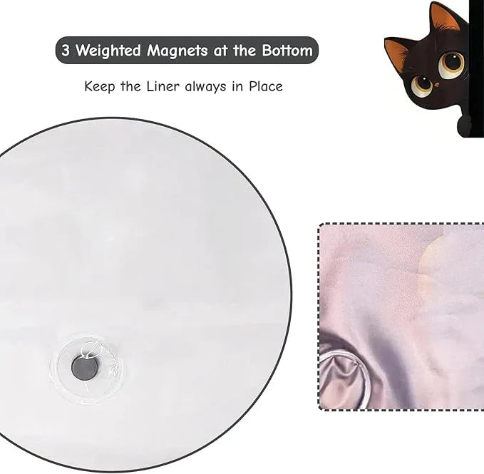 Clear Cute Funny Black Cat Shower Curtain Liner, Are You Pooping Shower Curtain, Fun Anime Cat Shower Curtains for Bathroom, 72x72 Plastic Cool Summer Shower Curtain Set with Weighted Magnets 12 Hooks - ModernBath