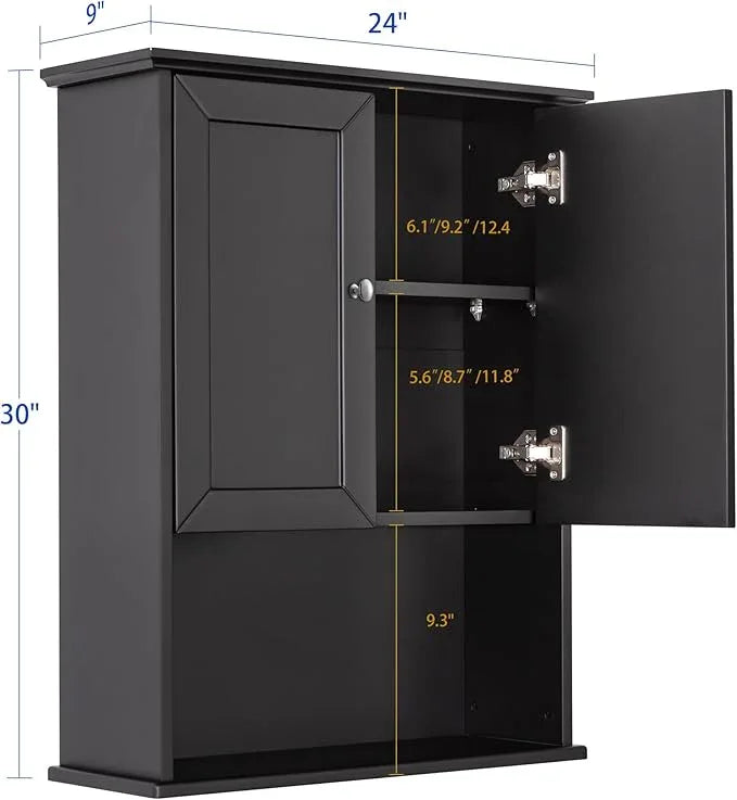 Black Wall Cabinet 24x30 Inch Wooden Over The Toilet Storage Cabinets with 2 Doors, Above Toilet Storage Medicine Cabinets for Bathroom Laundry Room Bedroom Kitchen - ModernBath