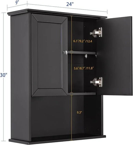 Black Wall Cabinet 24x30 Inch Wooden Over The Toilet Storage Cabinets with 2 Doors, Above Toilet Storage Medicine Cabinets for Bathroom Laundry Room Bedroom Kitchen - ModernBath