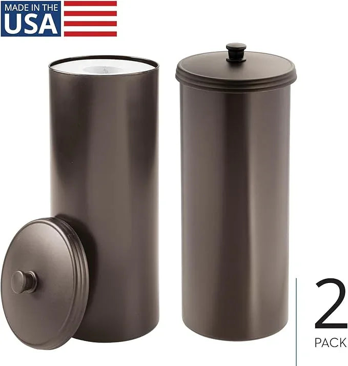 iDesign Freestanding Bathroom Toilet Paper Storage Holder with Lid for 3 Extra Rolls, 2-Pack, Bronze - ModernBath