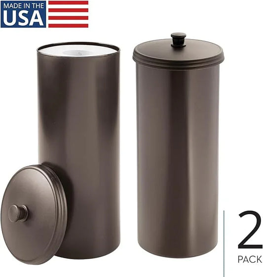 iDesign Freestanding Bathroom Toilet Paper Storage Holder with Lid for 3 Extra Rolls, 2-Pack, Bronze - ModernBath