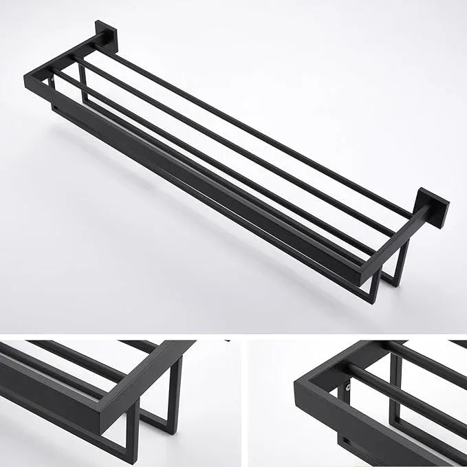 KOKOSIRI Black Towel Rack 32'' Bathroom Towel Shelf with Double Towel Bars SUS304 Matte Black Stainless Steel Wall Mounted, B6003BK-L32 - ModernBath