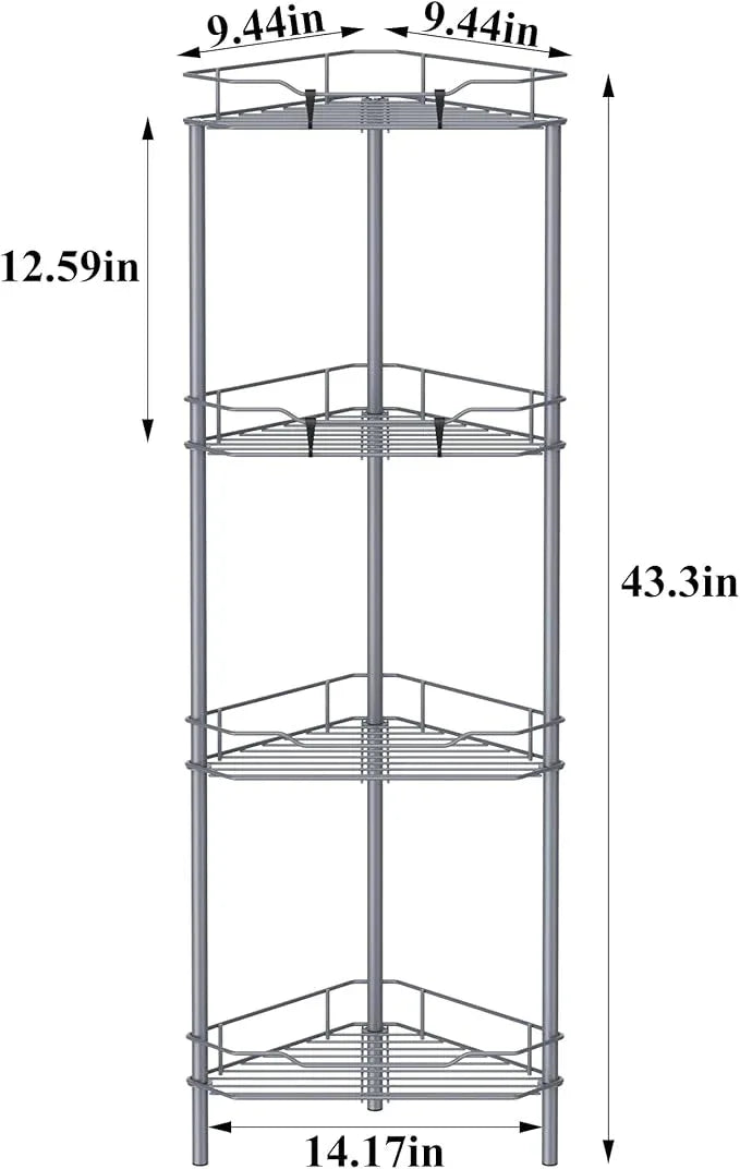 4 Tier Floor Standing Corner Shower Caddy Organizer Shelf with Hooks, Bathroom Shelves Stand Rack, Dark Gray - ModernBath
