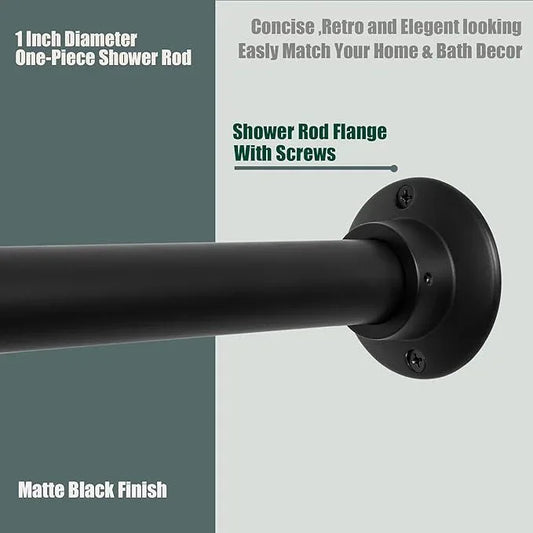 Artiwell 60" Heavy Duty Straight Shower Rod With Shower Rod Flange, Permanent Mount Shower Curtain Rod With Screws Bracket, Never Rust Stainless Steel, Window Curtain and Closet Rod, Matte Black - ModernBath
