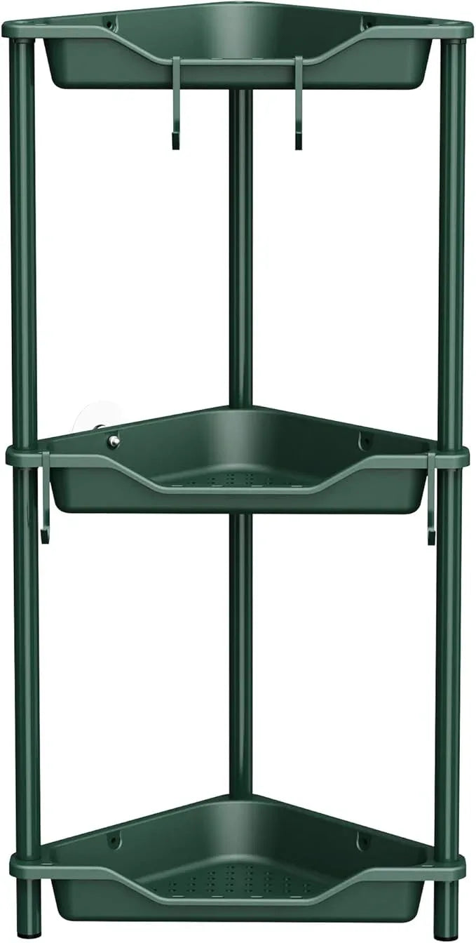Orimade Rustproof 3 Tier Floor Standing Corner Shower Caddy Organizer, Plastic Metal Splicing Floor Corner Shelf Rack Stands for Bathroom, Dark Green - ModernBath