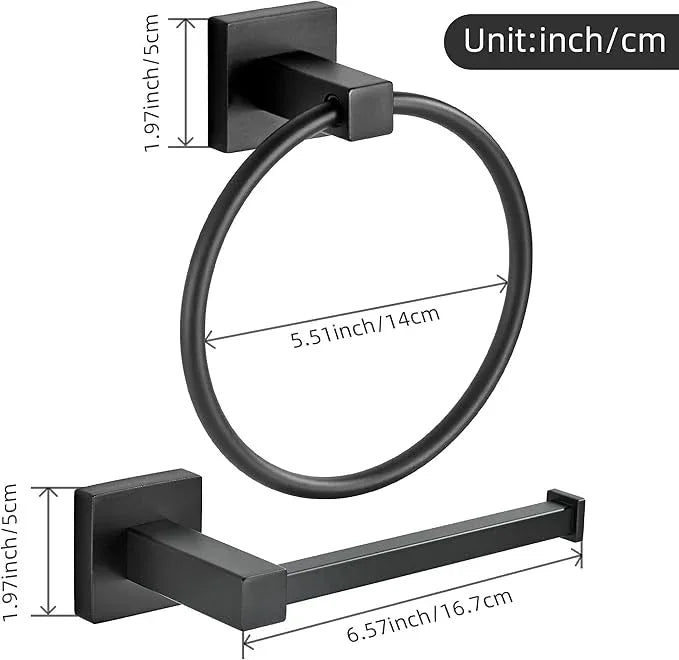 FORBATH Black Toilet Paper Holder Towel Ring, Black Bathroom Hardware, Hand Towel Holder Toilet Paper Roll Holder Set, Wall Mounted Stainless Steel Bathroom Accessories, 2 PCS - ModernBath