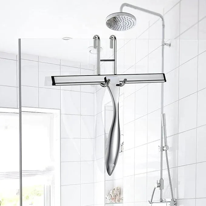 Shower Squeegee Set, 14-Inch Stainless Steel Squeegee, All-Purpose Squeegee for Bathroom, Shower Doors, Mirrors, Tiles, and Car Windows - 100% Streak Free, Includes Shower Door Hook and Adhesive Hook - ModernBath