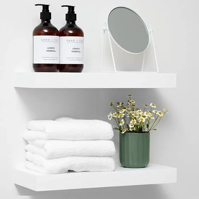 Homeforia White Floating Shelf 18 inch, High End Solid Real Wood 18inch Bathroom Floating Shelves for Wall Mounted, White Wooden 18in Floating Shelves, Heavy Duty Bracket, 18 X 6.5 X 1.75 in, Set of 3 - ModernBath