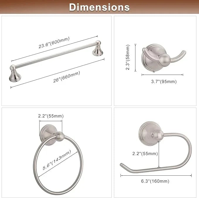 FILTA Brushed Nickel Bathroom Hardware Set - 4 Piece Towel Holder Set with 18 or 24 Inch Towel Bar - ModernBath