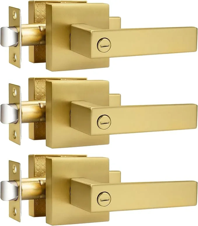 Probrico Gold Privacy Door Handle Lockset Heavy Duty Interior Door Lever for Bedroom Reversible Keyless Handleset Door Knob 3 Pack - ModernBath