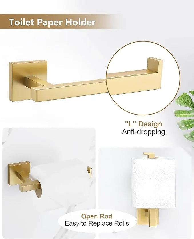 Brushed Gold Bathroom Hardware Set 4 Pieces, Toilet Paper Holder Set SUS304 Stainless Steel Bath Hand Towel Ring for Bathroom Hardware Accessories Set Wall Mounted - ModernBath