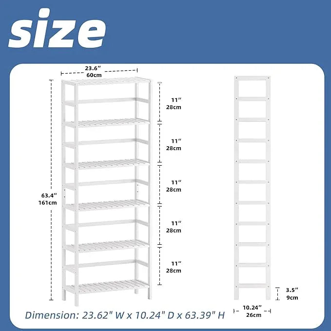 HITNET Bookshelf, 6-Tier Tall Bookcase Freestanding Bamboo Book Shelf Bathroom Storage Organizer with Adjustable Shelves, White - ModernBath