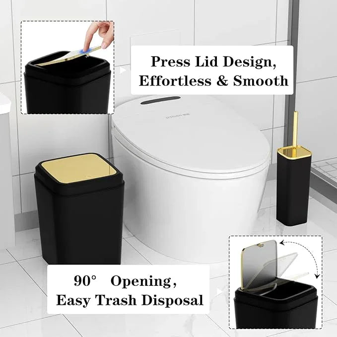 XLHOMO Bathroom Accessories Set - 25PC Bathroom Set with Shower Curtain and Rugs, Black Bathroom Set, Bathroom Accessory Set with Press-on Lid Trash Can, Soap Dispenser and Qtip Holders - ModernBath