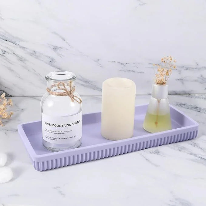 XLHOMO Resin Light Purple Bathroom Accessories Set 5 Pcs, Lotion Soap Dispenser, Toothbrush Holder, Bathroom Tumbler, Qtip Holder and Vanity Tray, Bathroom Countertop Organizer Set for Home Apartment - ModernBath