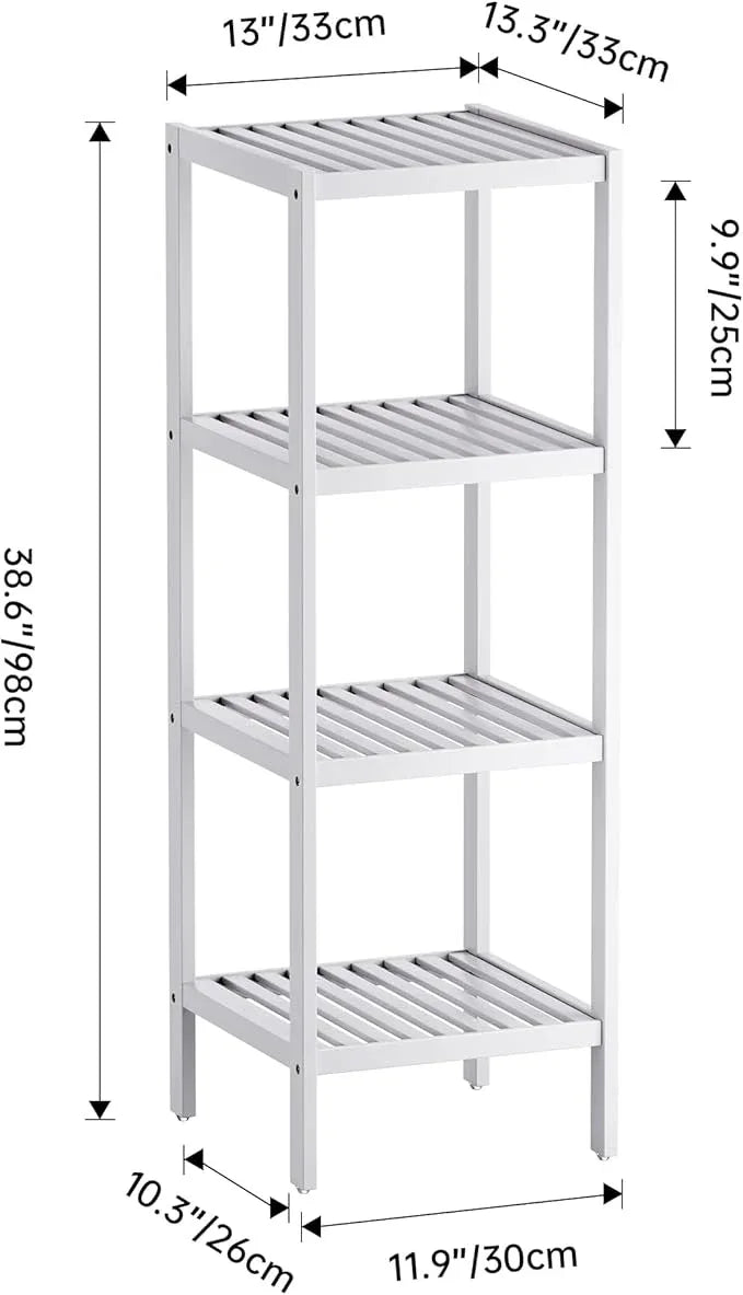 SMIBUY Bathroom Storage Shelf, 4-Tier Bamboo Rack Organizer, Multifunctional Shelving Unit for Living Room Bedroom Kitchen (White) - ModernBath