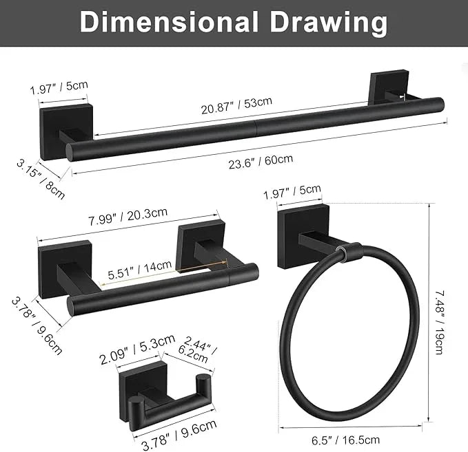 Matte Black Towel Bar Set, 5 Pieces Double Dase Toilet Paper Holder Bathroom Hardware Set, 23.6 Inch Stainless Steel Towel Racks for Bathroom Wall Mounted - ModernBath