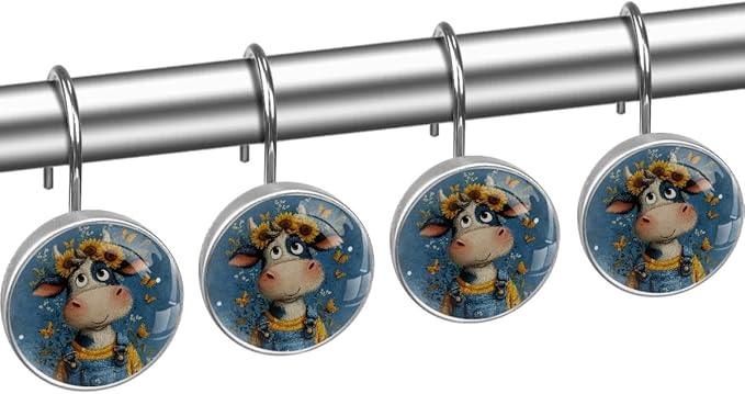 Cute Shower Curtain Hooks, 12Pcs Decorative Rust Resistant Shower Rings for Shower Curtain Rods, Stainless Steel Round Curtain Hooks for Bathroom, Bedroom, Farmhouse - ModernBath