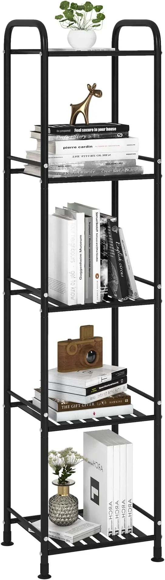 JSB 5 Tier Narrow Bathroom Shelving Unit, Kitchen Storage Rack Organizer Metal Corner Shelf for Living Room Laundry Pantry (Matte Black, 5 Tier) - ModernBath