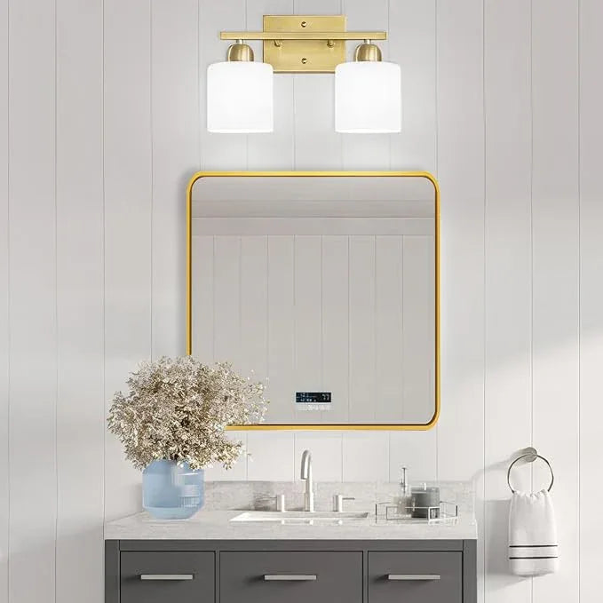 FAISHILAN 2 Light Bathroom Vanity, Bathroom Lights Over Mirror with Milky White Frosted Glass Shades, Gold Vanity Light for Mirror Living Room Bedroom Hallway E26 Base - ModernBath