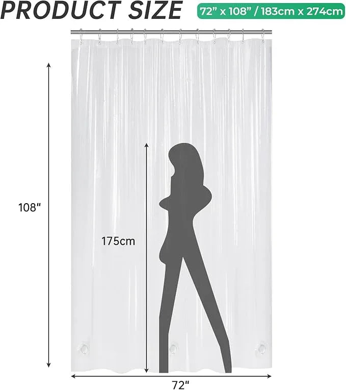 AmazerBath Extra Long Shower Curtain Clear 108 Inches Long, Plastic Floor to Ceiling Shower Curtain Extra Tall, Heavy Duty PEVA with 3 Weighted Stones and 12 Grommet Holes, 72x108 Inches - ModernBath