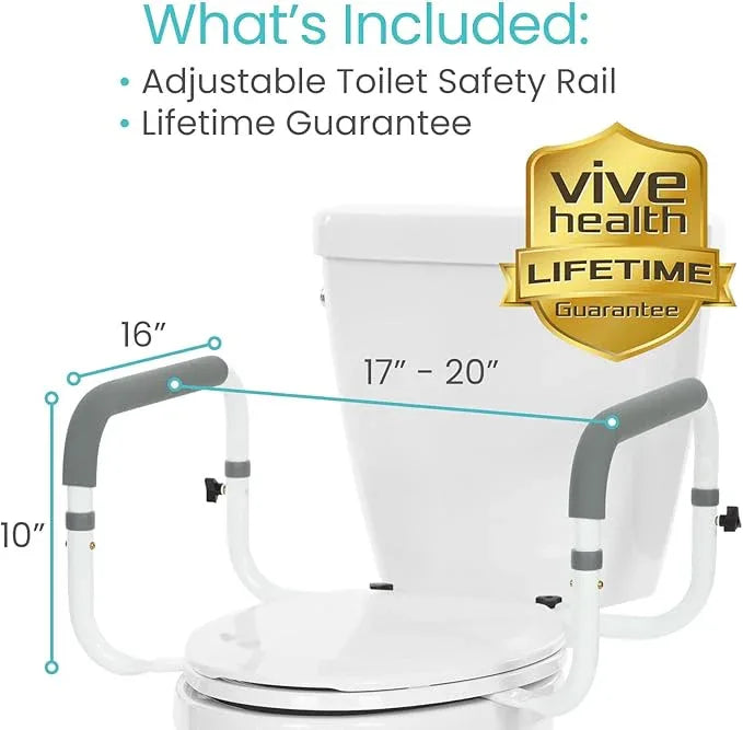 Vive Toilet Safety Rail - Adjustable Grab Bar - Compact Support Frame with Handrail for Bathroom Toilet Seat - Easy Installation for Handicap Senior Bariatrics, Elderly Balance - Padded Hand Armrest - ModernBath