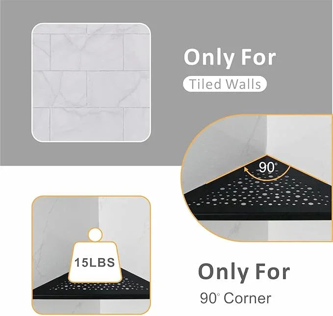 Black 10’’ Corner Shower Shelf 2 Pack, Triangular Shower Corner Shelves 304 Stainless Steel Bathroom Shower Shelf for Tiled Wall, No Drilling Needed Matte Black - ModernBath