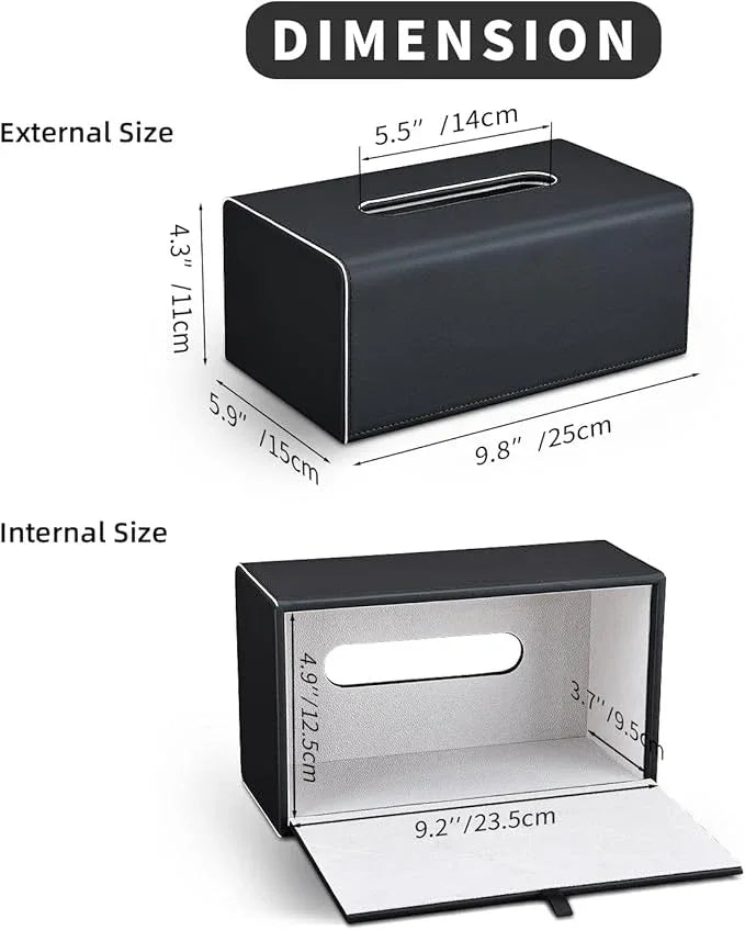 KINGFOM Tissue Box Cover, PU Leather Rectangular Tissue Box Holder with Magnetic Bottom Cover for Facial Tissues/Napkins, Office & Living Room Decor Box (Black) - ModernBath