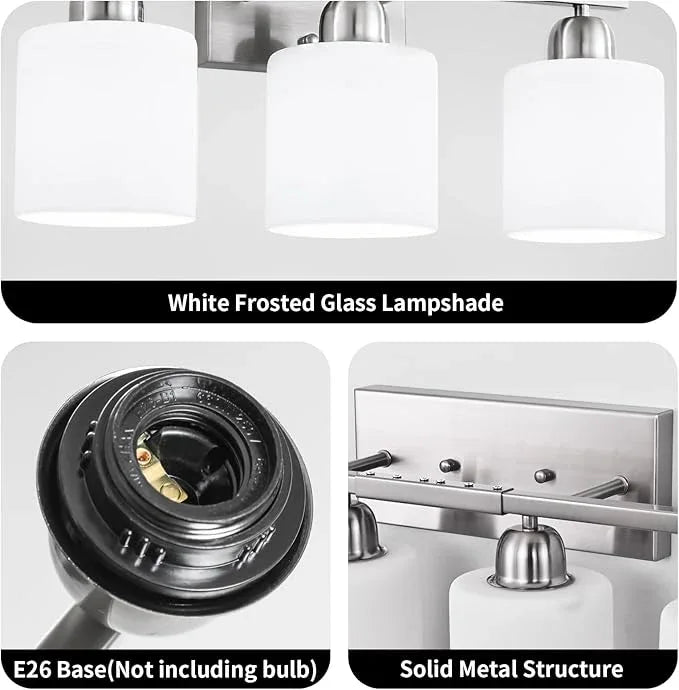Brushed Nickel Light Fixture Bathroom for Huge Mirror, 8 Light Mirror Lights with Milky White Frosted Glass Shades, 51 inch Bathroom Mirror Lights for Mirrorss, E26 Socket - ModernBath