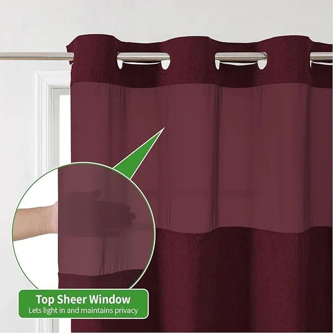 eachope Long No Hooks Needed Linen Textured Shower Curtain with Snap-in Fabric Liner Set,Hotel Luxury Decor Shower Curtains for Bathroom,Waterproof & Washable,71Wx80H,Burgundy - ModernBath