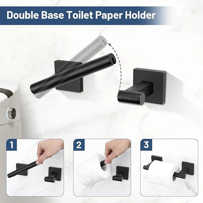 TURS Matte Black 5 Piece Bathroom Hardware Accessories Set, SUS304 Stainless Steel Bath Towel Bar Set, 24 Inch Round Bathroom Accessories Kit Wall Mounted - ModernBath