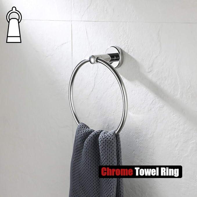 JQK Chrome Towel Ring, 304 Stainless Steel Hand Towel Holder for Bathroom, Polished Finish Wall Mount, TR130-CH - ModernBath